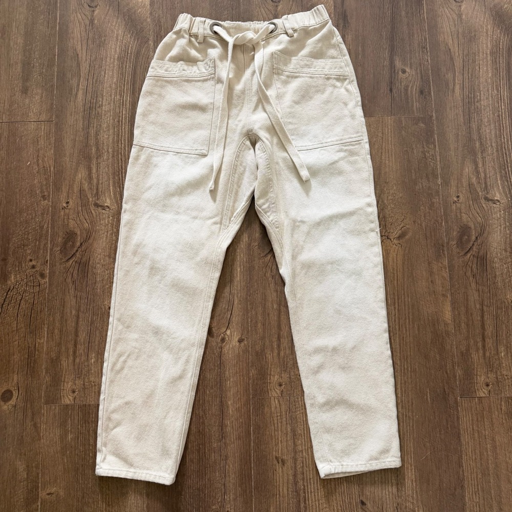 So Me Barrel Drawstring Pants Small Vintage Oatmeal Cream Tapered Boutique Boho